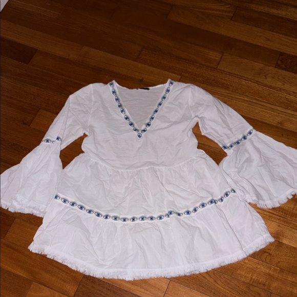 Trendyol EUro White Top Tunic mini good luck dress Blue Evil Eye Pattern L - Picture 2 of 7